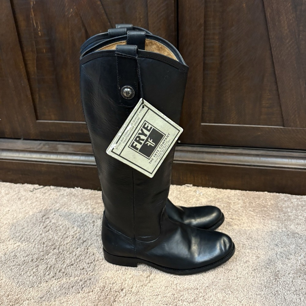 Frye Melissa Leather Knee High Riding Boots US Women's 5.5B Round Toe Logo